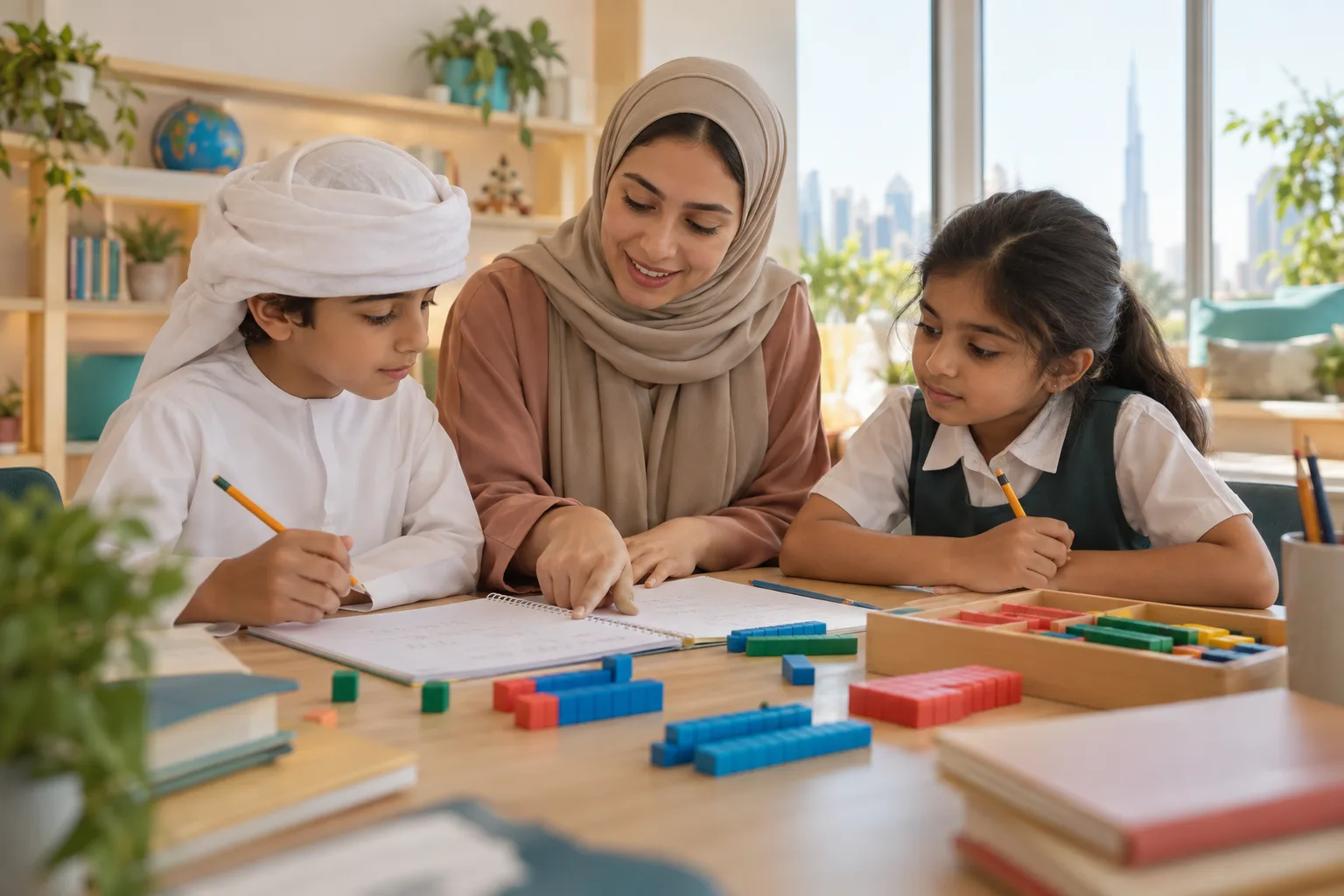 A parent speaking with an education institute team member in the UAE