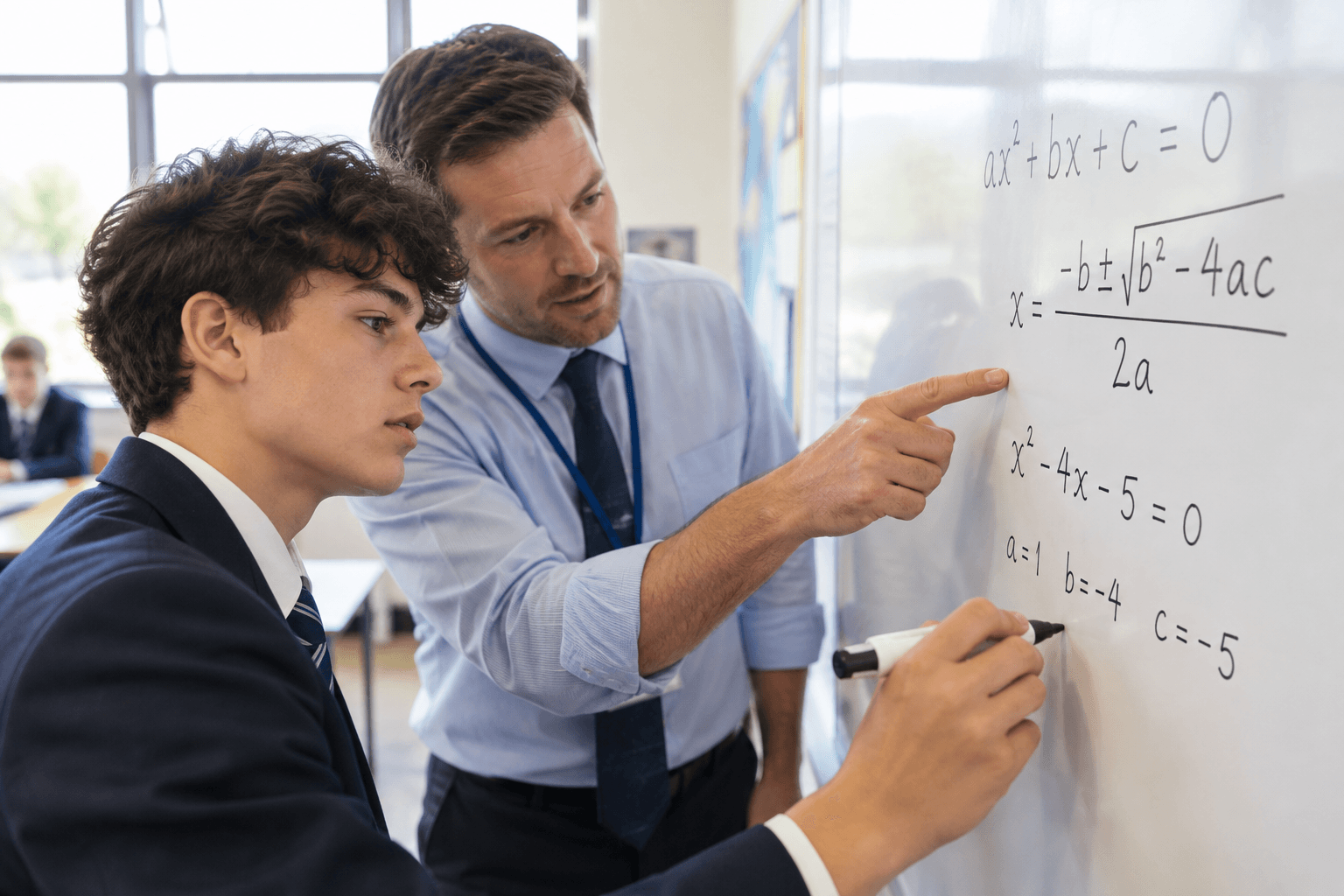 Working through quadratics on the whiteboard